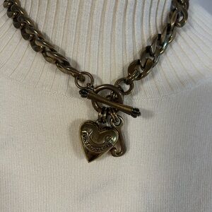 Juicy Couture Gold Puffy Heart Toggle Necklace w/ Box Vintage Y2K 18”